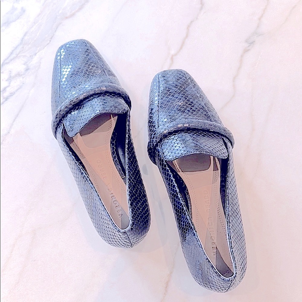 Veronica Beard Navy Blue Python Loafers with Square Toe
